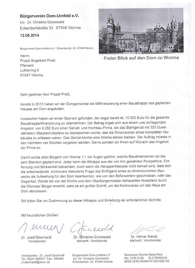 Brief an Domprobst Engelbert Prieß